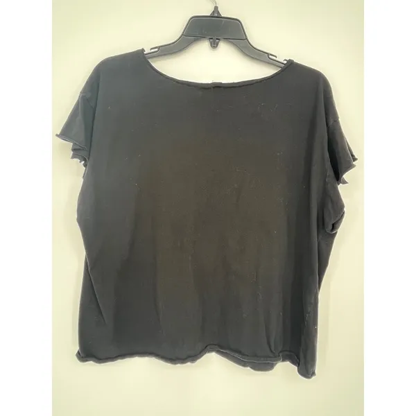Ambrielle Fancy Silver Foil Graphic Flutter Sleeve Crop Top Women XXL Black Gym - Image 2