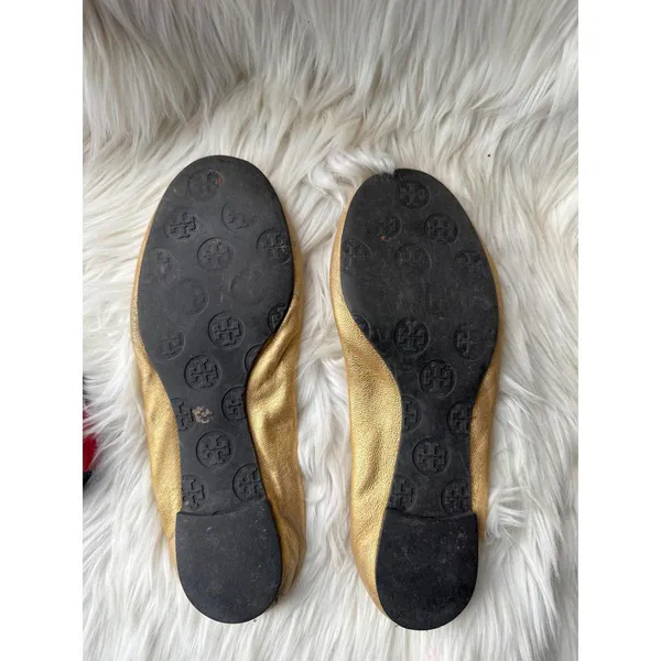 Tory Burch Gold Metallic Leather Ballet Flats - Image 3