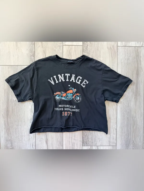 Zutter Vintage Graphics Grunge Revival Motorcycle 100% Cotton Cropped Tee medium - Image 5