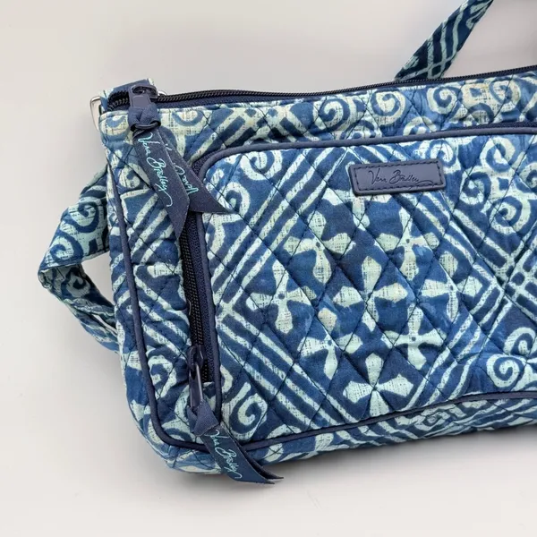 Vera Bradley Crossbody Bag Blue Quilted Batik Geometric Purse Retired Print - Image 7