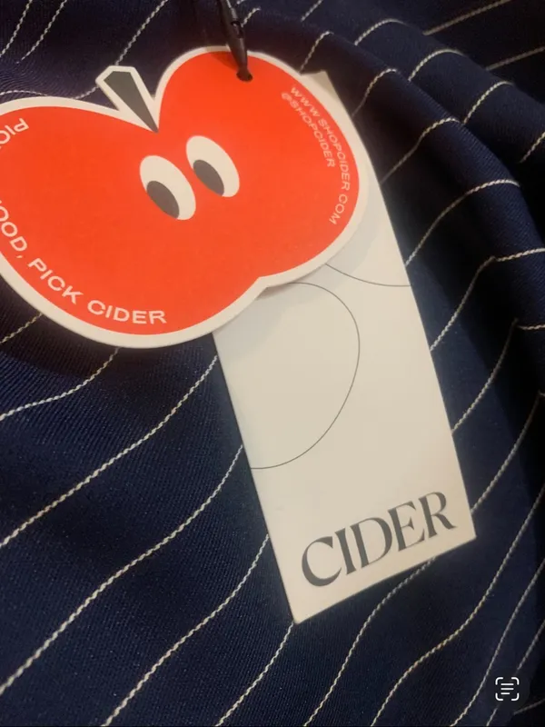 Cider Navy Pinstripe Off-Shoulder Mini Dress with Cream Trim - Image 6