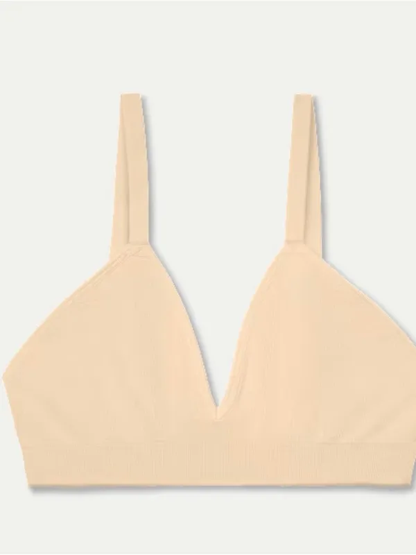 Bombas Women’s Seamless Triangle Bralette Size M/L Wheat Beige Adjustable Straps - Image 2