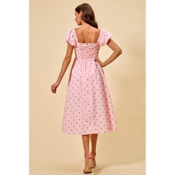 SO ME Polka Cotton Print Short Sleeves Midi Dress - Pink - Large - Image 7