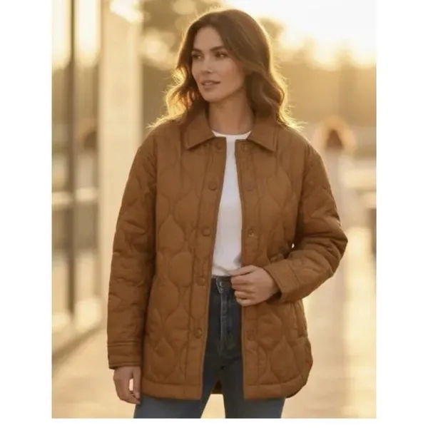 Madewell Air Puff Quilted Shirt Jacket, Warm Coffee Brown Rust, Women's XL - Image 9