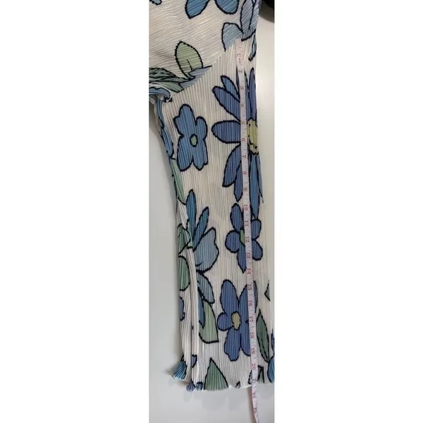 Peppermayo Blue Floral Plisse Button Down Shirt Size US 2 Long‎ Sleeve Pleated - Image 8