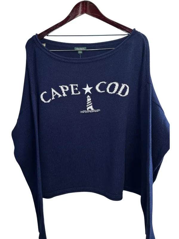 Wild Fable Cape Cod Knit Sweater Navy Blue Lighthouse Graphic Oversized XL NWT - Image 3