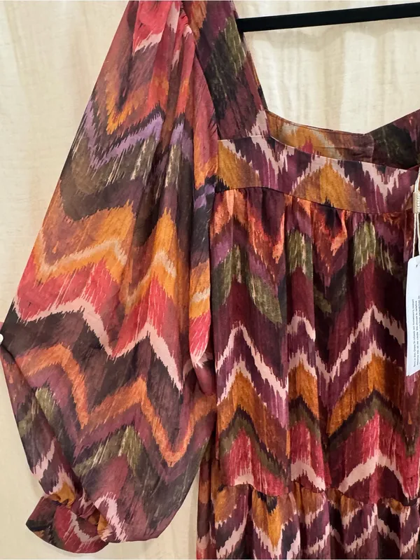 Women's Rust Chevron Tiered Maxi Dress Brown Size L - Image 5