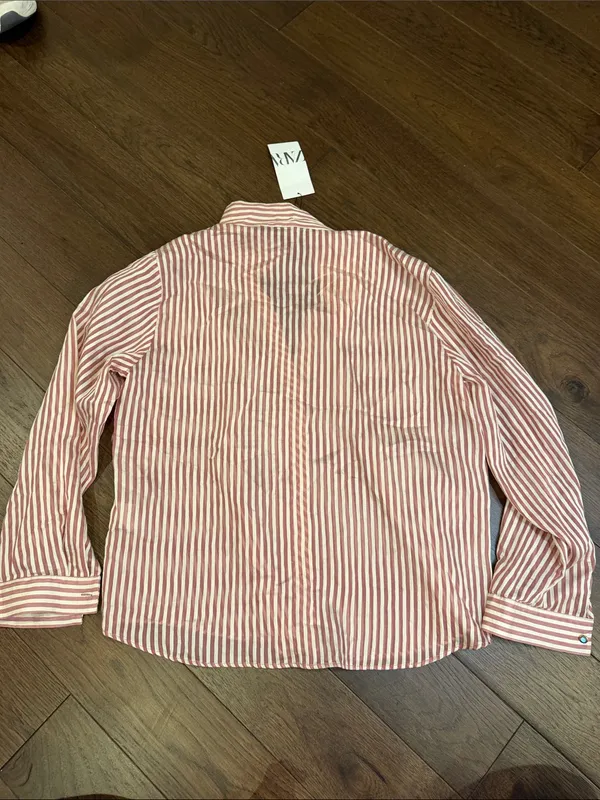 Zara Striped Pink & Cream Button-Up Women's Shirt Size XL NWT - C30-138 - Image 6
