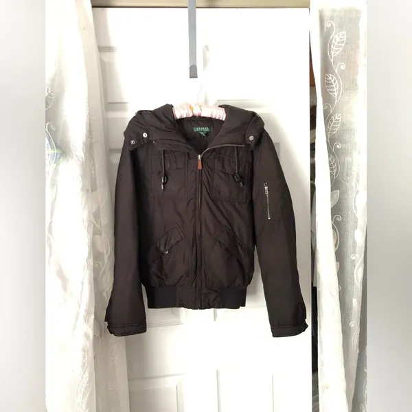 Lauren Ralph Lauren Hooded Down puffer Jacket Coat no faux fur on hoodie sz XS - Image 2