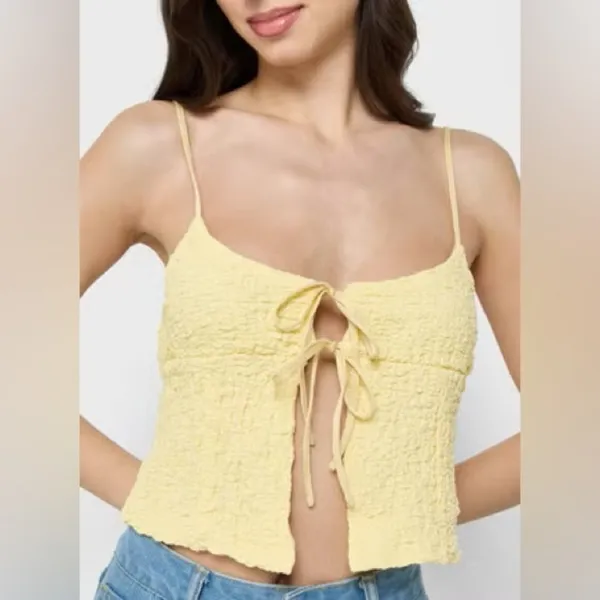 Zara tie front babydoll tank top bows butter yellow spaghetti straps cropped - Image 8