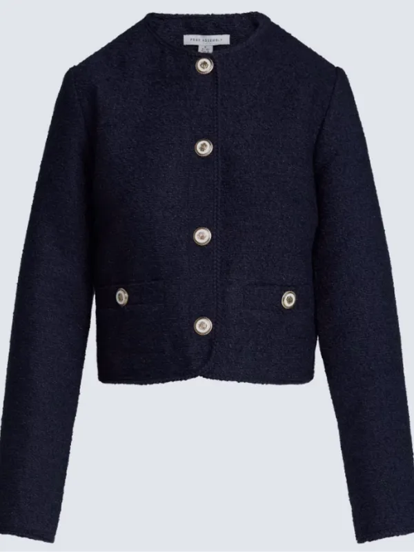 Free Assembly Nubby Collarless Crew Neck Jacket Size XL (16-18) Navy Blue - Image 2