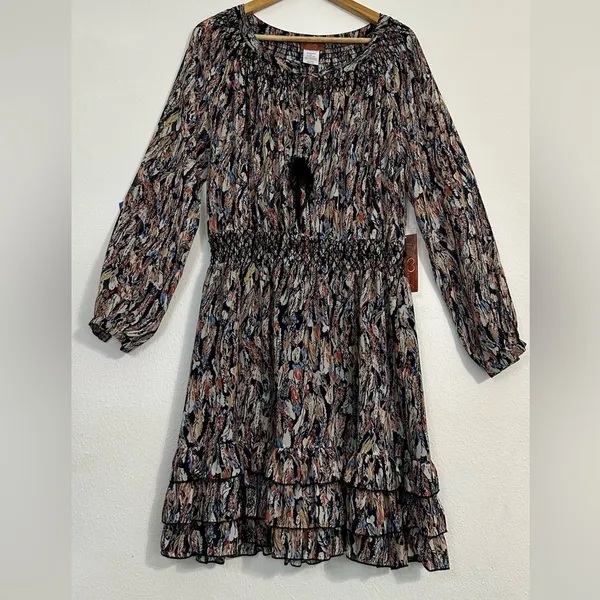 NWT Scully Feather Print Dress Patterned Garment Pink Size M - Image 6