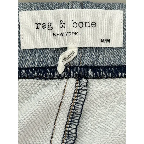 Rag & Bone Miramar Shorts Blue Denim Print Cotton Terry High Rise Distressed M - Image 4