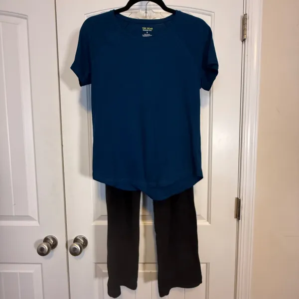 Tek Gear 2pc Set Blue Short Sleeve Tee NWT Straight Leg‎ Fleece Pants S Athletic - Image 3