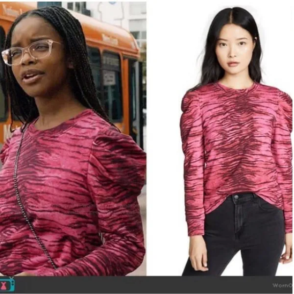 Pam & Gela Tiger Print Sweater Women's XS Pink‎ Casual Statement Top Chic - Image 2