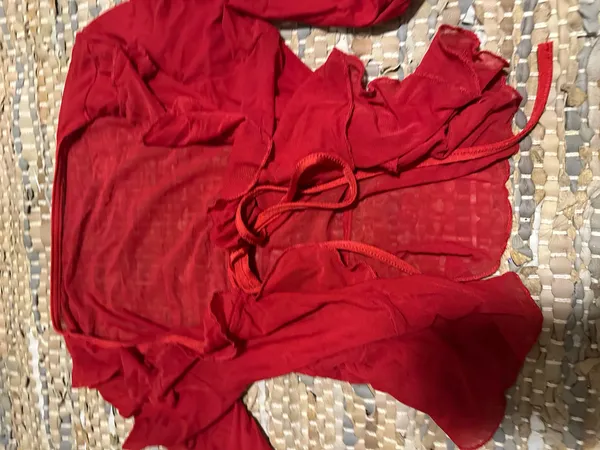 Red sheer blouse top Size M - Image 2