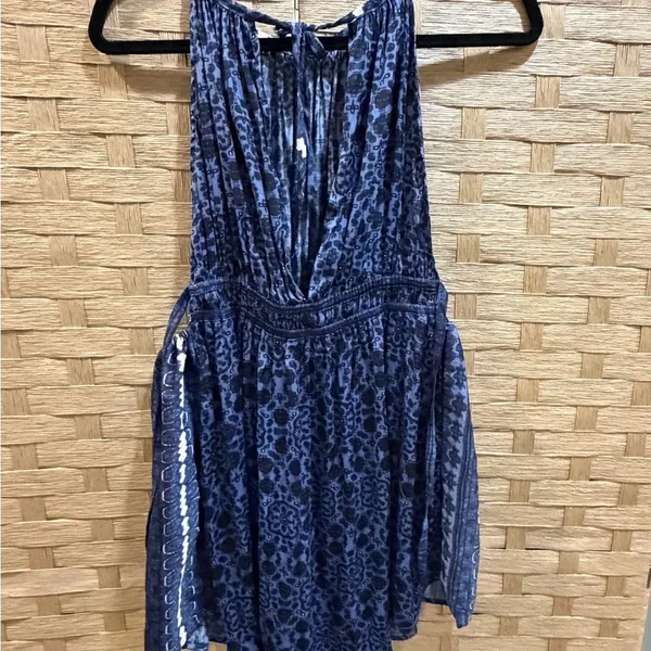 Free People Mid Summers Day Tunic Dress Side Tie Bluebell Blue Combo Size M - Image 5