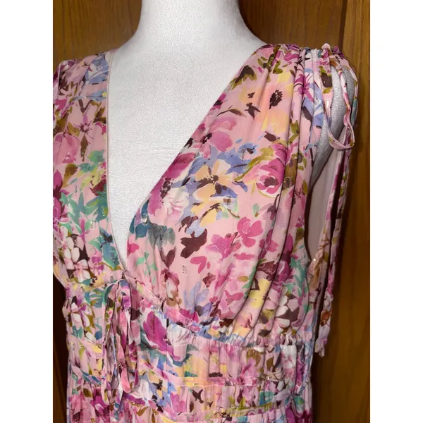 Shoshanna Midnight Zahra Gown Pink Floral Metallic Tiered Maxi Dress 12 AS IS - Image 3