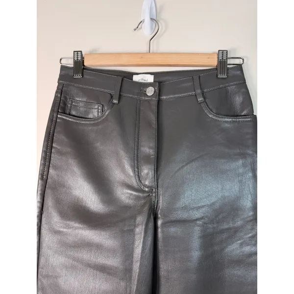 Aritzia Wilfred Faux Leather Vegan Straight Leg Pants Charcoal‎ Grey Size 2 - Image 2