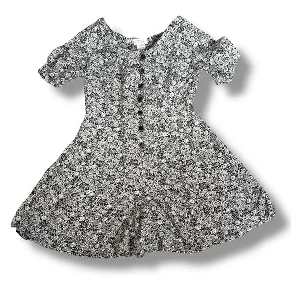Express Vintage 90s Black White Floral Rayon Button Front Romper‎ Small Romantic - Image 10