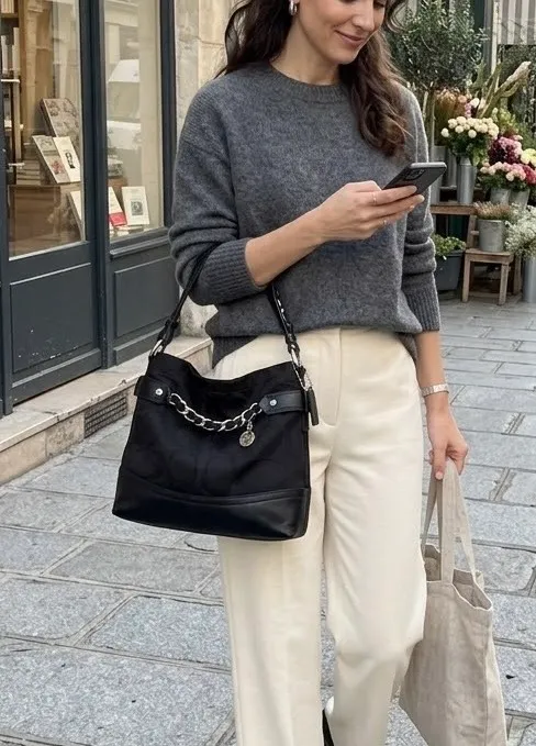 Coach Black Hobo Shoulder Bag With Chain Detail Women's - Image 2