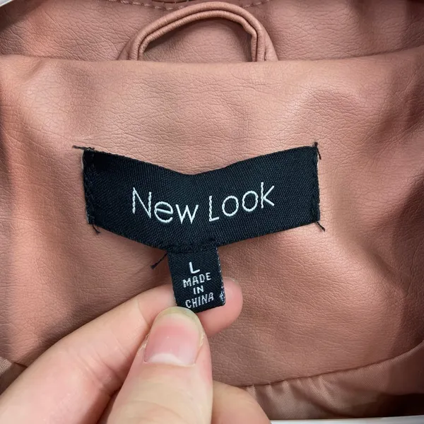 New Look women's mauve pink faux leather zip‎ collared pocket lined jacket large - Image 4