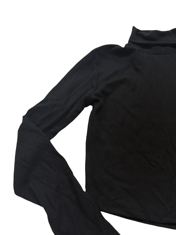 Full Tilt Black Ribbed Knit Long Sleeve Crop Top Shirt Turtleneck Medium Women's - Image 8
