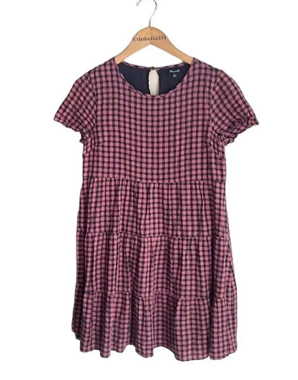 Madewell Short-Sleeve Tiered Mini Dress in Gingham Check - Image 3