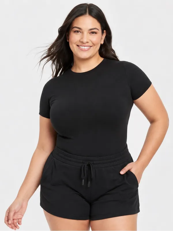 NWT Auden Luxury 4-Way Stretch Black Short Sleeve Bodysuit 1X - Image 3