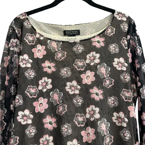 NY & Co Vintage Y2K Mesh Floral Top Whimsy Phoebe Fairy Whimsigoth Grunge - Image 2