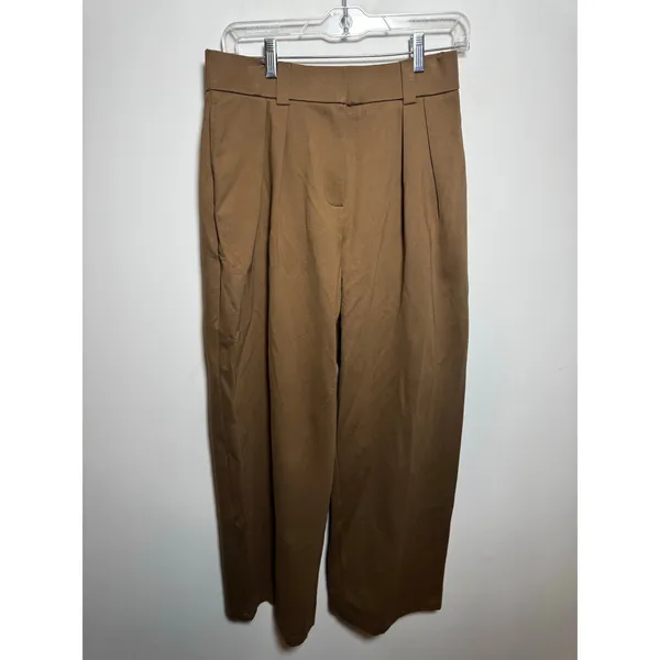 OGL Women M High Waisted Pleated Trousers Brown Wide Leg Dress Pants NEW - Image 2