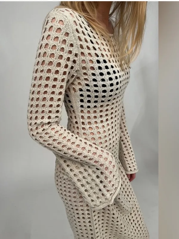 Oak + Fort NWT Cream open knit Crochet Long Sleeve Maxi Dress cover up dress - Image 4