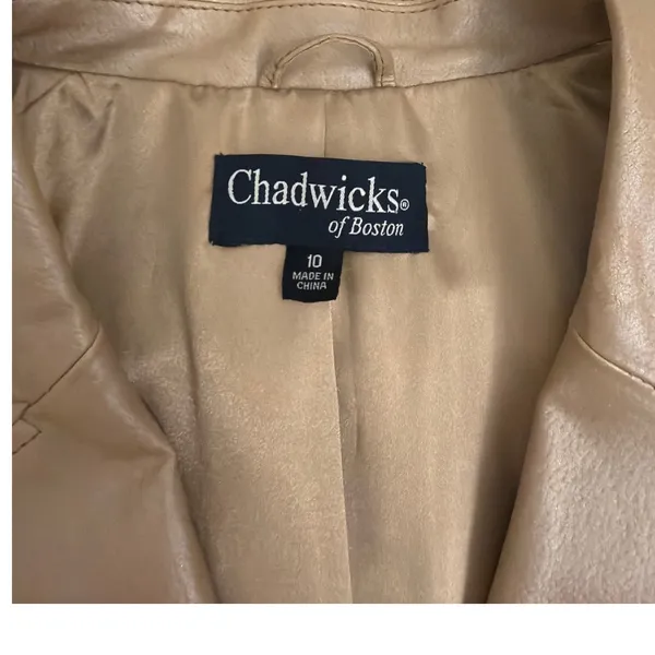 Chadwicks of Boston Vintage VTG Champagne Tan Leather Trench Jacket Size 10 - Image 4