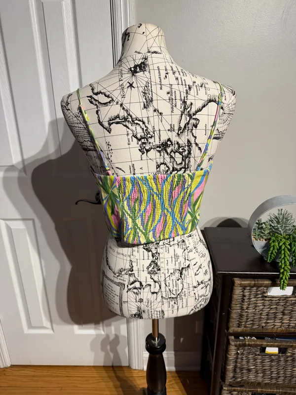 Zara vibrant colorful retro flashy festival funky printed crop corset top hooks eye tank cami bralette bandeau M multicolor bustier - Image 4
