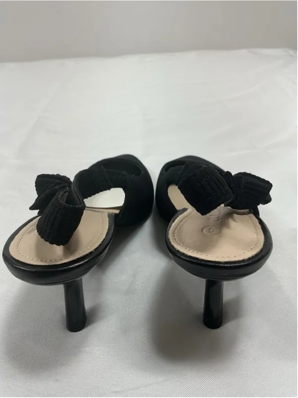 Womans New Coutgo Slingback Pumps Black 5 Kitten Heel Pointed Toe Bow Accent - Image 4