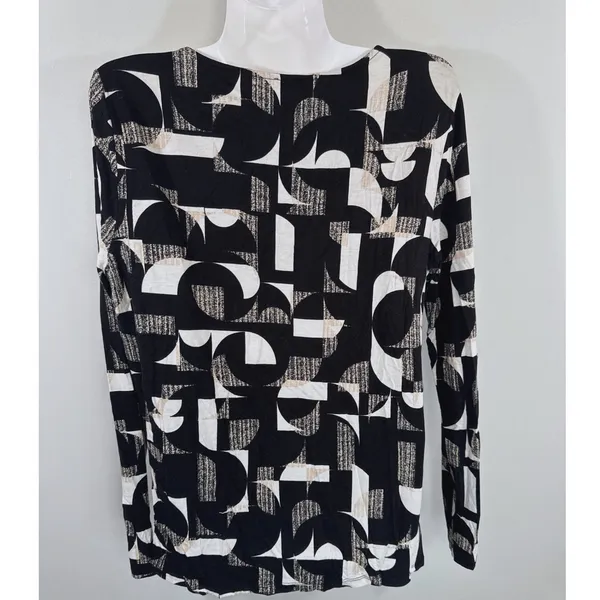 Ann Taylor Factory‎ Womens Black White Geometric Abstract Long Sleeve Top Large - Image 5