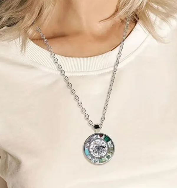 Eye Round Colorful Alloy Pendant Charm Necklace, Silver Plated *Faux Fashion Je - Image 3