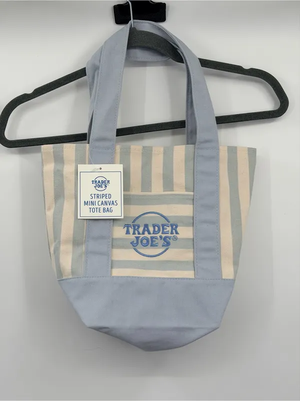 Trader Joe’s‎ Striped Mini Canvas Tote Bag Pastel Blue Cream NWT 2026 - Image 2