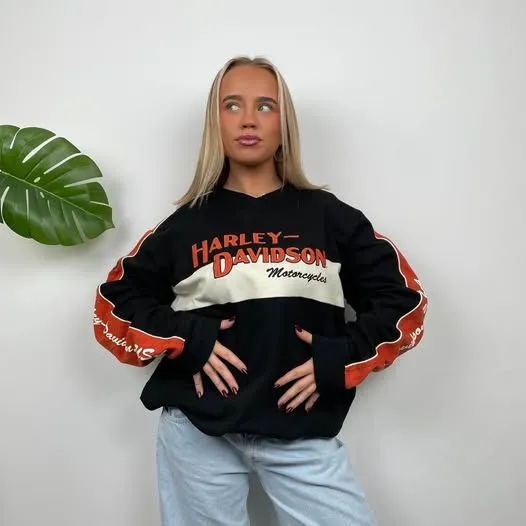 Vtg Harley Davidson Embroidered Spell Out Sweatshirt Long Sleeve - Image 2