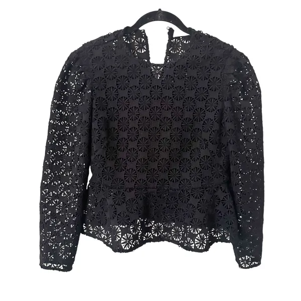 SANDRO Lace Peplum Blouse‎ Black Sz 2 (US M) - Image 2