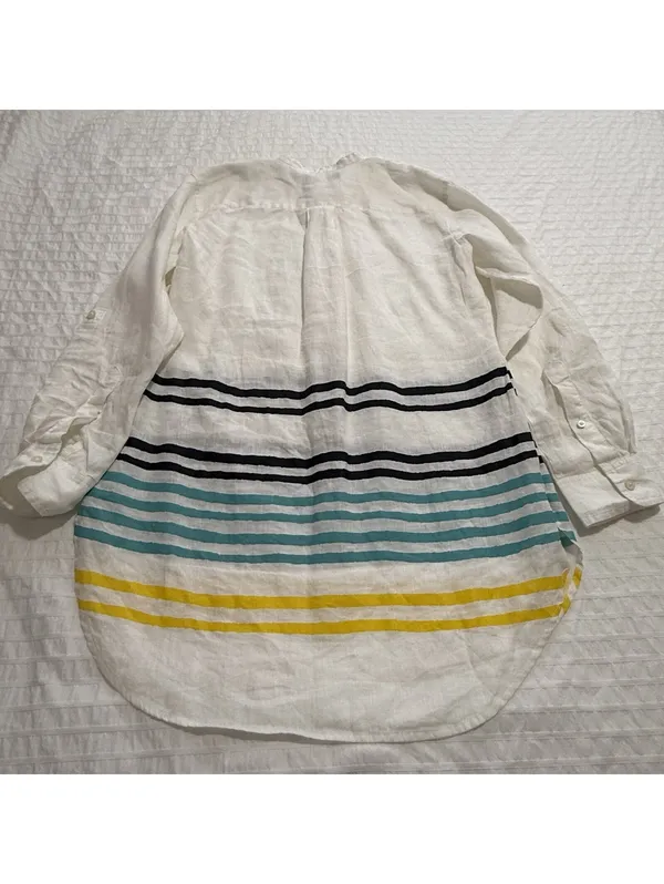Lauren Ralph Lauren Linen Striped Henley Tunic Blouse White Nautical Sz M Medium - Image 9