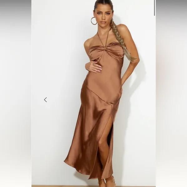 Hello Molly NWT Strapless Satin Dress in Rich Brown - Image 5