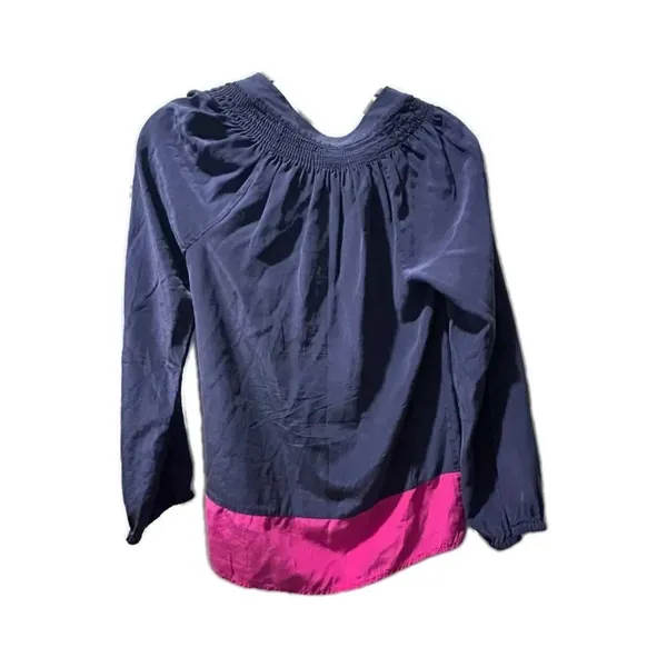 Lilly Pulitzer Blouse Womens XS Navy Pink Excellent Silk Smocked Colorblock Top - Image 2