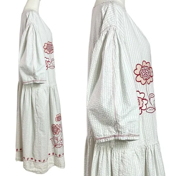 Free People Embroidered Cottage Bohemian Seersucker Saugatuck Midi Dress Large - Image 6