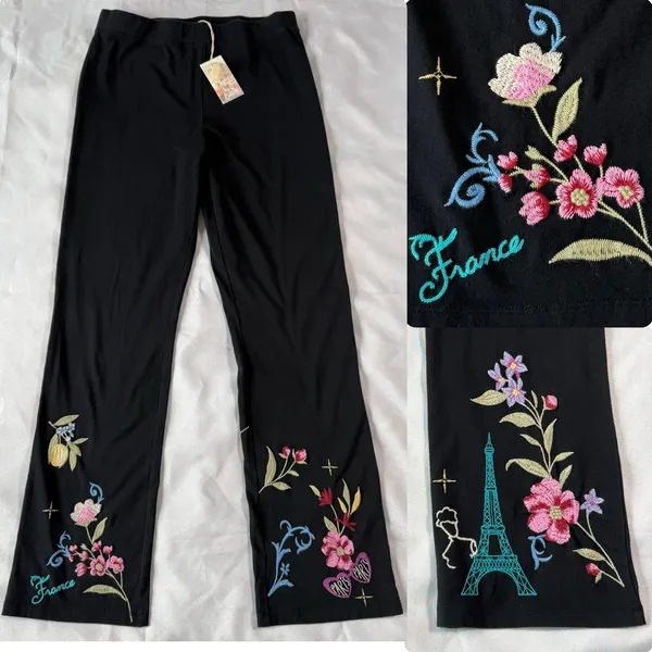 NWT‎ Johnny Was M Embroidered Paris France Leggings Art To Wear Boho Fairycore - Image 2