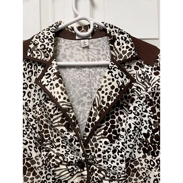D.R. by David Rodriguez‎ Women Medium Mixed Animal Print 3/4 Sleeve Blazer Brown - Image 2