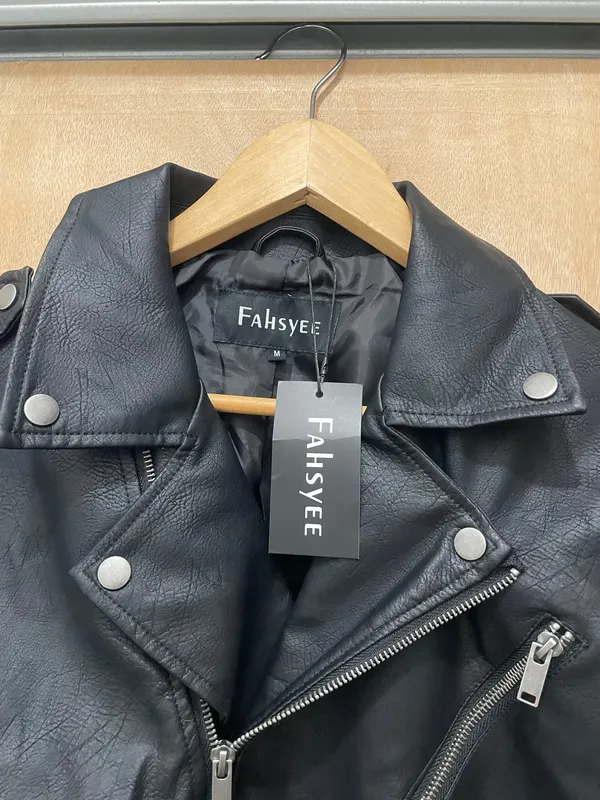 Fahsyee Faux Leather Jacket Women - Black Motorcycle Short Coat Moto Biker Blazer jacket brand new size medium - Image 2