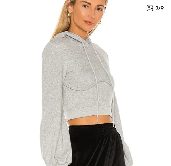 Superdown Christine heather gray cropped hoodie sweater L - Image 2
