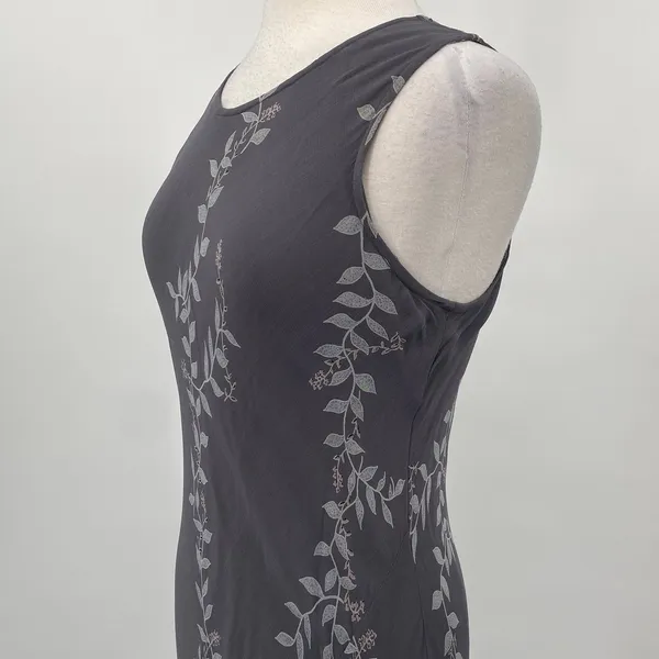 Vintage Y2k Maxi Slip Dress Sleeveless Keyhole Back Floral Vine Pattern Gray M - Image 4