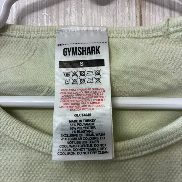 Gym Shark Shirt Women's S Pale Green Long‎ Sleeve Cropped Thumb Holes Open Back - Image 4